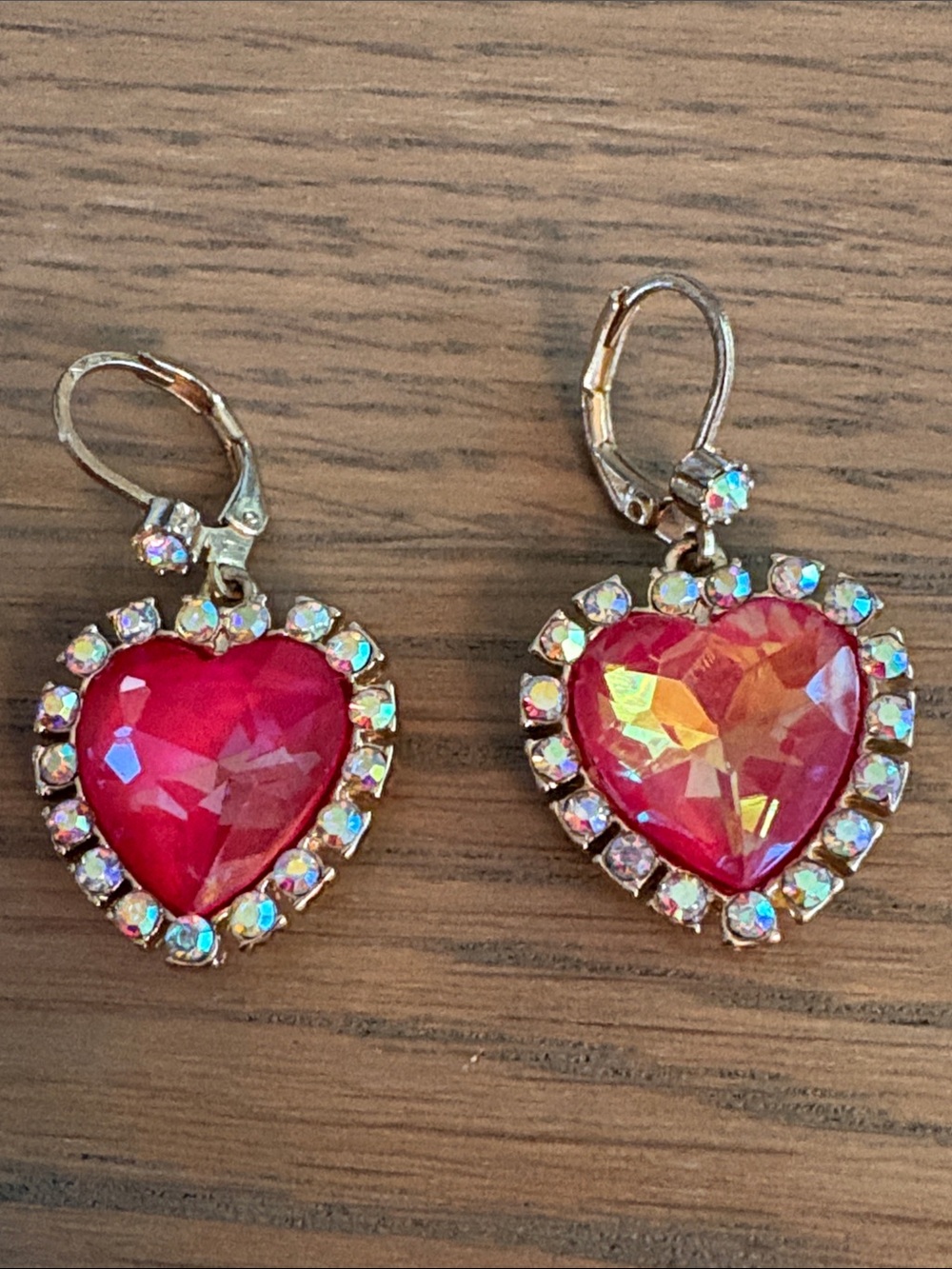 Betsey Johnson Heart-Shaped Pink Crystal Drop Earrings - Women Jewelry